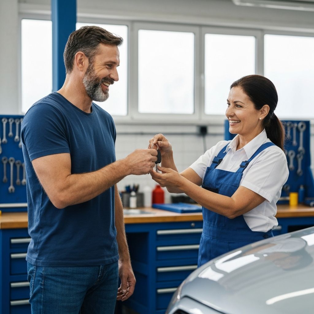 Customer receiving repaired car